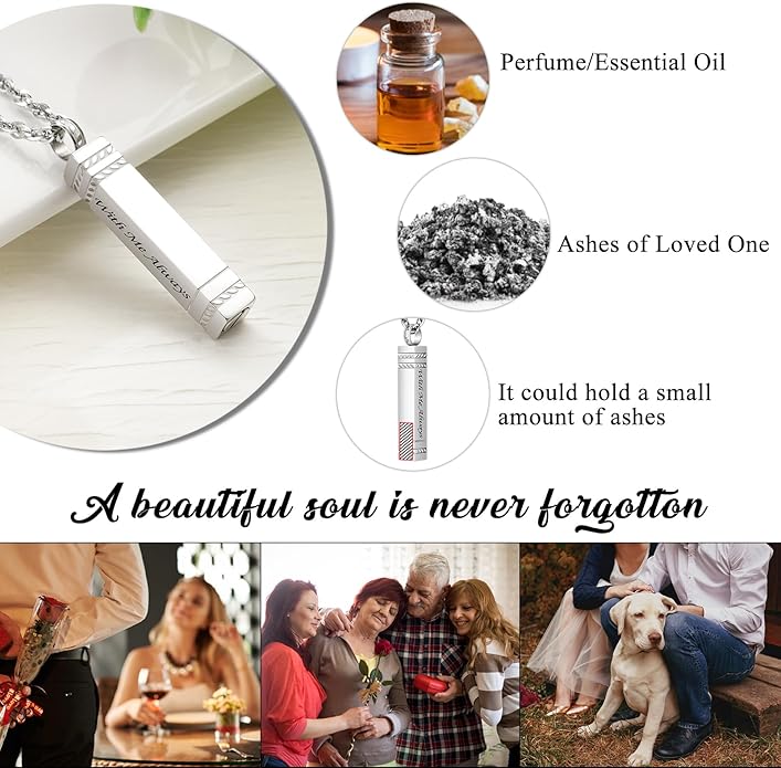 abooxiu Urn Necklace for Ashes Memorial Cremation Jewelry for Ashes Stainless Steel Ashes Jewelry Cube Ashes Necklace Bar Urn Pendant for Women Men