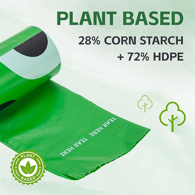 270 Count Scented Dog Poop Bags Rolls, 20 Micron Ultra Thick, Heavy Duty Tear Resistant Leak Proof for Yuck-Free Cleanup, Includes Dispenser & Leash Clip, 9 x 13 Inch, Gaze Doodle (Green)