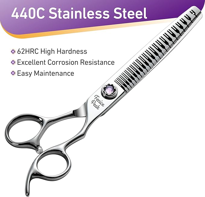 Fenice Peak 7 inch Traceless Thinning Dog Grooming Scissors Professional Dog Shears Made of Japanese 440C Stainless Steel with Jewelled Screw Trimming Cutting Scissors Durable and Sharp