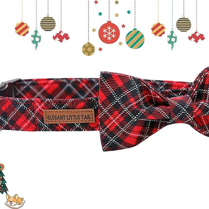 Elegant little tail Christmas Dog Collar, Pet Collar Plaid Soft with Comfy Bowtie Dog Collars Holiday Adjustable Pet Gift Collars for Small Medium Large Dogs