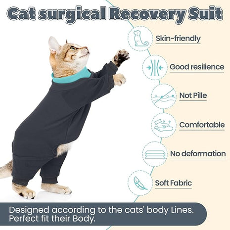 Cat Hair Sticky Onesie, Prevent Hair Loss Cat Pajamas, Long Sleeves Anti-Licking & Skin Disease Recovery Suit for Cats, Sphynx Clothes Costumes Outfits for Pet