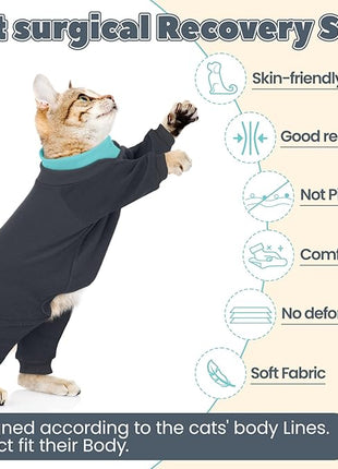 Cat Hair Sticky Onesie, Prevent Hair Loss Cat Pajamas, Long Sleeves Anti-Licking & Skin Disease Recovery Suit for Cats, Sphynx Clothes Costumes Outfits for Pet