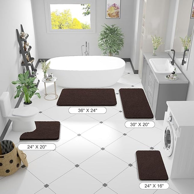 OLANLY Bathroom Rugs 47x20, Extra Soft Absorbent Chenille Bath Rugs, Rubber Backing Quick Dry, Machine Washable Bath Mats for Bathroom Floor, Tub and Shower, Home Decor Accessories, Brown