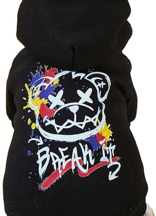 QWINEE Cartoon Bear Print Cat Hoodie Breathable Stretchy Sweatshirts with Hat Warm Cat Clothes for Small Medium Large Cats Dogs Multicolor S