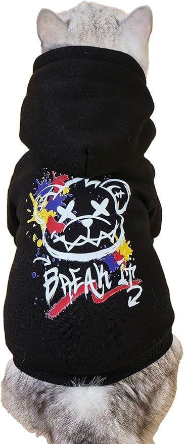 QWINEE Cartoon Bear Print Cat Hoodie Breathable Stretchy Sweatshirts with Hat Warm Cat Clothes for Small Medium Large Cats Dogs Multicolor L