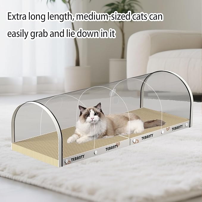 3 Function in 1 Cardboard Cat Scratcher Board, 31.5 in Cat Scratcher House, Cat Scratchers for Indoor Cats, Arched Cats Scratch Pad As Cat Bed, Cat Tunnel for Sleep, Grind Claws (White)
