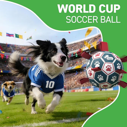 QDAN Dog Balls, World Cup Soccer Ball with Straps, Durable Herding Balls for Small Medium Pet, Puppy Birthday Gifts, Dog Water Toy, Pet Toys Puppy Ball (6 Inch)