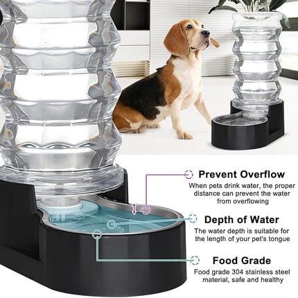 RIZZARI Dog Water Dispenser Bowl: 8L Large Black Stainless Steel Automatic Pet Dispenser with Triple Filter and Specialized Brush - for Senior Dogs with Joint Problems in Garage Garden