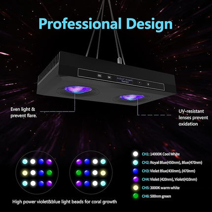 Aquarium Light - 95 Watt Sunrise Sunset Moonlight, Group Control Program Coral Reef Light Dimmable Full Spectrum for Marine Tanks,Saltwater Tank Light with Timer (G5 Suspension Version)