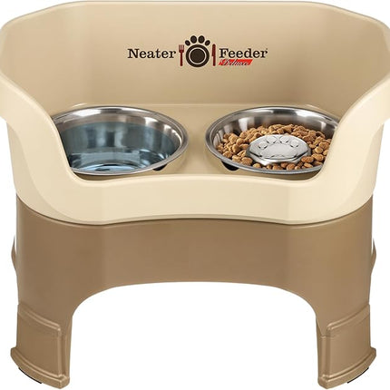 Neater Feeder Deluxe Mess Proof Dog Bowls Elevated for Large Breeds – Made in USA – No Spill Raised Slow Feeder Elevated Dog Bowl Stand w/Leg Extensions, Food and Water Bowl Set, Cappuccino