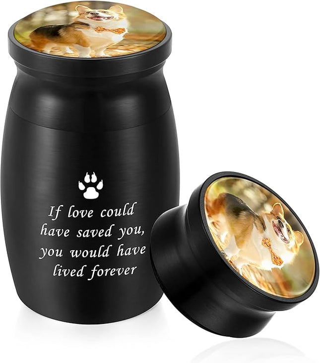 Personalized Photo 3 Inch Small Keepsake Aluminum Mini Cremation Urn for Pet Dog Ashes - Memorial Urn for Sharing Ashes - If Love Could Have Saved You