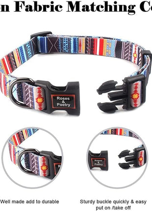 Roses&Poetry Dog Collar with Colourful Stripe Patterns, Adjustable Durable Puppy Collars for Small Medium Large Dogs (Stripe-XS)