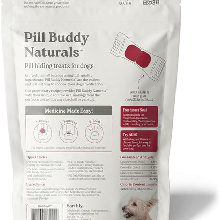 Earthly Pill Buddy Naturals - Beef Recipe Pill Hiding Treats for Dogs - Make A Perfect Pill Concealing Pocket Or Pouch for Any Size Medication - 90 Servings