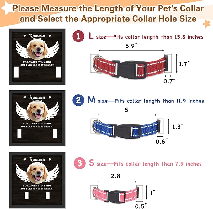 Dog Memorial Gifts Personalized Picture Frame, in Memory of Dog Passing Away Sympathy Gifts for Loss of Dogs, Cat Memorial- Fits 3 Collar Lengths