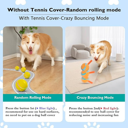 Dog Balls,The 3rd Generation Interactive Toys for Puppy/Small/Medium/Large Dogs,Improved Dog Rolling Effect Tennis Ball with Strap, Tough Motion Activated Automatic Moving Dog Toys (Yellow)