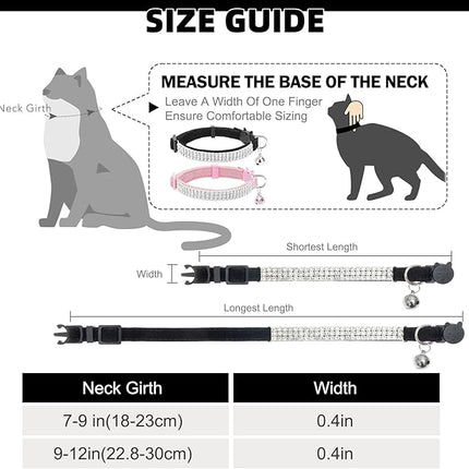 EXPAWLORER Soft Velvet Safe Cat Collars for Girl Cats - Rhinestones Bling Diamante Adjustable Collars Breakaway- Chirstmas Cat Clollar Gifts with Bells for Boy Cats Kitty and Small Dogs