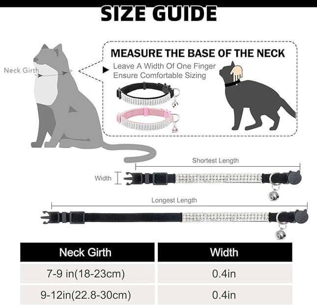 EXPAWLORER Soft Velvet Safe Cat Collars for Girl Cats - Rhinestones Bling Diamante Adjustable Collars Breakaway- Chirstmas Cat Clollar Gifts with Bells for Boy Cats Kitty and Small Dogs