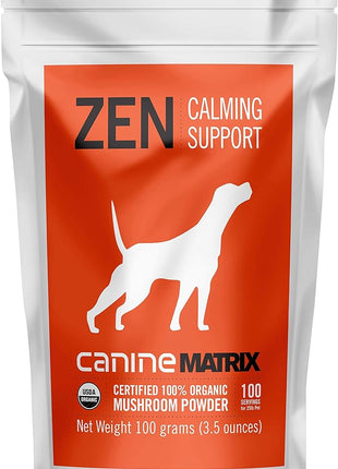 Om Mushroom Matrix Pet - Canine | Zen Matrix Mushroom Blend | USA Grown Human-Grade Organic Mushroom Powder Pet Supplement | Calming Soothing Support for Dogs & Cats | 100 Grams, 3.5 oz