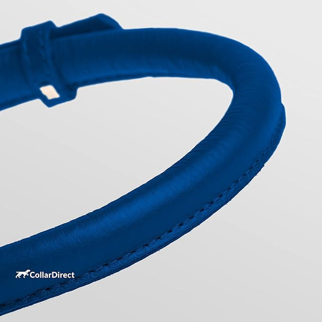 CollarDirect Rolled Leather Dog Collar, Soft Padded Round Puppy Collar, Handmade Genuine Leather Collar Dog Small Large Cat Collars 13 Colors (11-14 Inch, Deep Blue Textured)