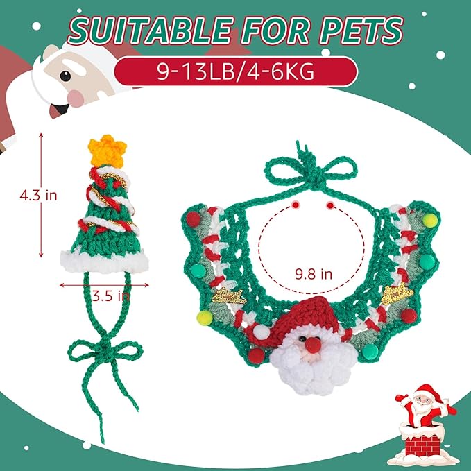 SCENEREAL Christmas Cat Costumes - Cute Knit Santa Claus Christmas Tree Costume for Puppy Dogs Cats, Kitten Collar Hat for Holiday Party, Pet Apparel Xmas Outfit for Small Animal, Dolls