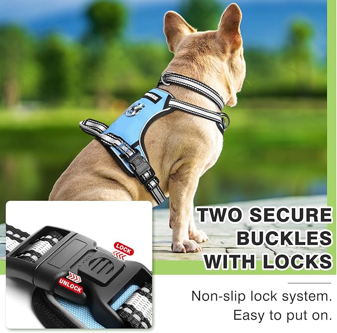 WINSEE Dog Harness No Pull, Pet Harnesses with Dog Collar, Adjustable Reflective Oxford Outdoor Vest, Front/Back Leash Clips for Small, Medium, Large, Extra Large Dogs, Easy Control Handle for Walking