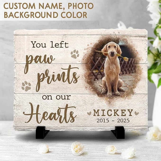 Personalized Slate Memorial Stone for Dogs and Cats - Dog Paw Prints - Thoughtful Bereavement Gifts for Cat Lovers, Ideal Keepsake for Pet Loss - Change a Meaningful Quote