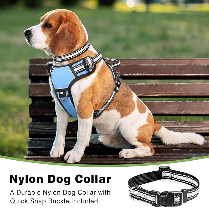 WINSEE Dog Harness No Pull, Pet Harnesses with Dog Collar, Adjustable Reflective Oxford Outdoor Vest, Front/Back Leash Clips for Small, Medium, Large, Extra Large Dogs, Easy Control Handle for Walking