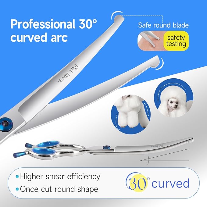 Curved Dog Grooming Scissors with Blunt Tip 6.5 in Safety Curve Shears for Pet Dogs Cat Japan 440C 30°Arc Upward & Downward for Trimming Face and Paws