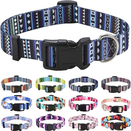 Dog Collar with Bohemia Floral Tribal Geometric Patterns - Soft Ethnic Style Collar Adjustable for Small Medium Large Dogs (Bohemian Blue,XS)