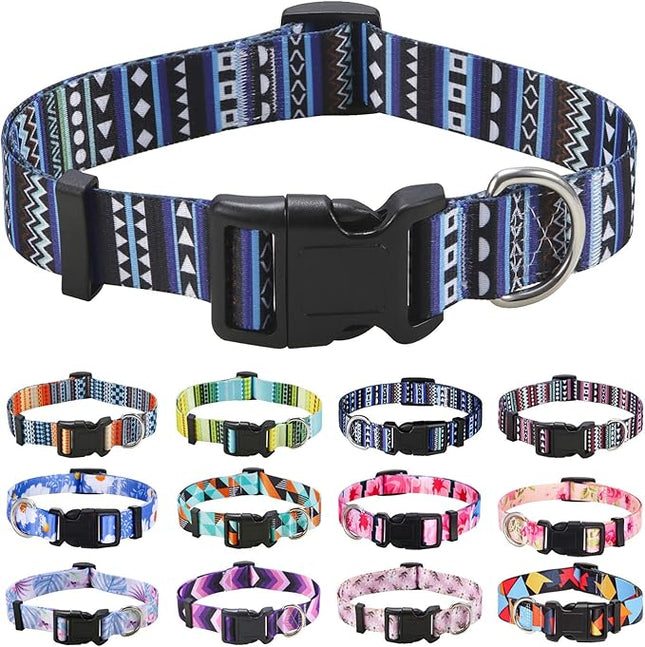 Dog Collar with Bohemia Floral Tribal Geometric Patterns - Soft Ethnic Style Collar Adjustable for Small Medium Large Dogs (Bohemian Blue,XS)