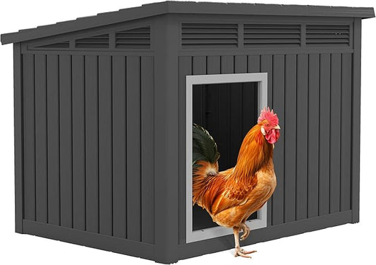 Large Chicken House Outdoor Indoor for Medium Large Dogs, Durable Plastic Waterproof Chicken House with Air Vents and Elevated Floor, Easy Clean and Assemble (Black, 42.8" L x 33" W x 31.5" H)
