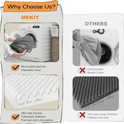 Large Dog Bed Orthopedic Washable: Dark Grey Dog Bed with Waterproof Cover and Removable Bolster, Egg Foam Couch Sofa for Medium XXXLarge Dogs