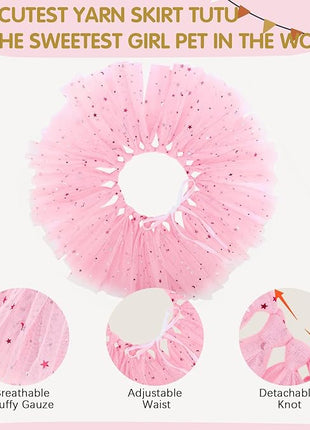 BINGPET Dog Tutu Skirt with Birthday Hat & Bowtie,Dog Wedding Dresses Birthday Outfit Girl Party Supplies,Sweet Gift for Small to Medium Pets Cats