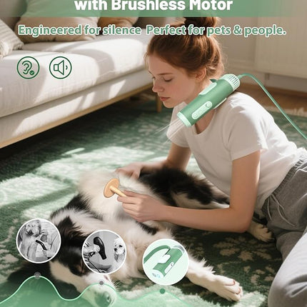 Hands-Free Dog Hair Dryer – Low Noise Pet Grooming Blower for Small & Medium Dogs Cats, Fast Drying, Adjustable Heat & Speed, Portable (Green)