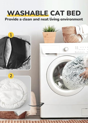 CATISM Cozy Cat Pod - Plush Hooded Cat Bed Cave, Self Warming, Removable Washable with Non-Slip Bottom