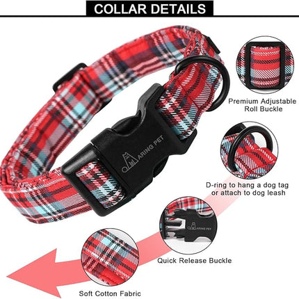 ARING PET Christmas Dog Collar Cute Red Plaid Dog Collar, Adjustable Cotton Christmas Dog Collars Puppy Collar for Small Medium Large Dogs