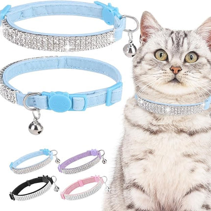 EXPAWLORER Soft Velvet Safe Cat Collars for Girl Cats - Rhinestones Bling Diamante Adjustable Collars Breakaway- Chirstmas Cat Clollar Gifts with Bells for Boy Cats Kitty and Small Dogs