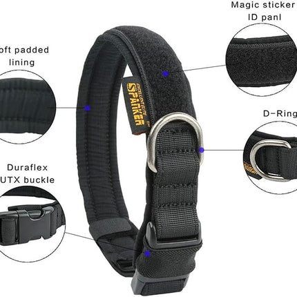 EXCELLENT ELITE SPANKER Tactical Small Puppy Dog Collar Nylon Adjustable Heavy Duty Military for Small Medium and Large Dogs Pet Soft Padded Dog Collar(BLK-M)