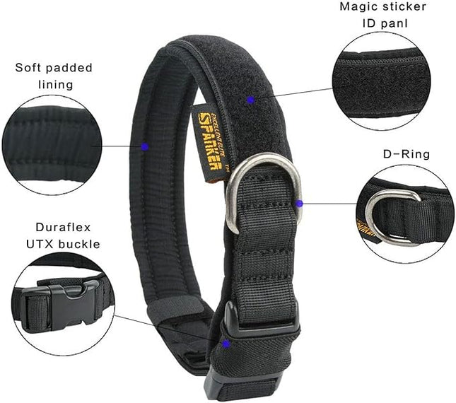 EXCELLENT ELITE SPANKER Tactical Small Puppy Dog Collar Nylon Adjustable Heavy Duty Military for Small Medium and Large Dogs Pet Soft Padded Dog Collar(BLK-S)