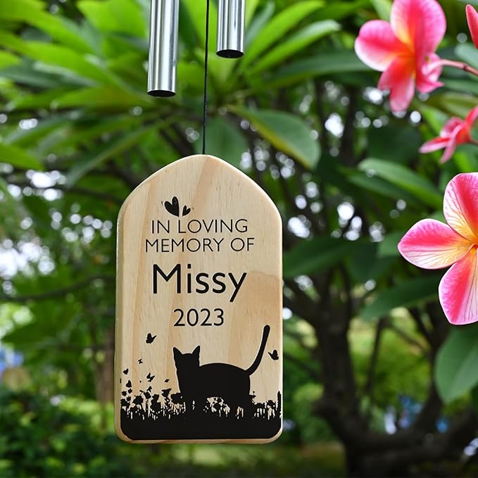 Cat Memorial Gifts for Loss of Cat, Jocidea Personalized Cat Memorial Wind Chime, Loss of Cat Sympathy Gift, Cat Remembrance Gifts, in Memory of Cat - in Loving Memory