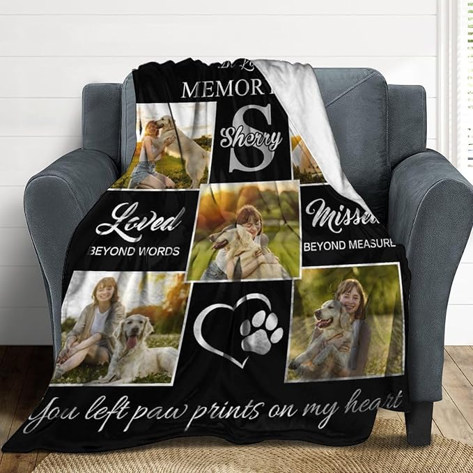 Artsadd Dog and Cat Memorial Gifts, Pet Loss Memorial Blanket, Custom Dog Blanket, Personalized Pet Remembrance Gifts, Loss of Pet or Cat Remembrance Sympathy Grief Condolence Bereavement Gifts