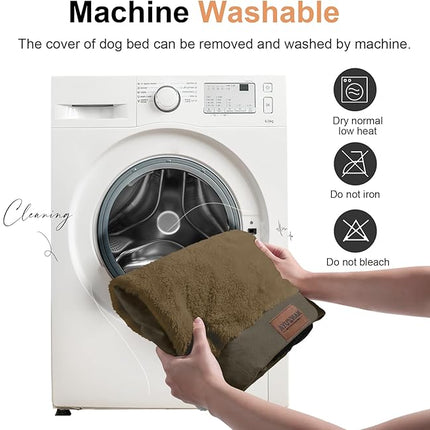 Large Dog Bed Orthopedic Washable: Jumbo Dog Bed Bolster Extra Large Dogs Egg Crate Foam Sofa Couch Waterproof Removable Cover - Brown