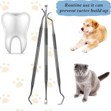 Hotop 3 Pieces Dog Dental Tooth Scaler and Scraper Stainless Double Headed Tarter Removing Tool Scraper Pet Teeth Cleaning Tools for Dog and Cat