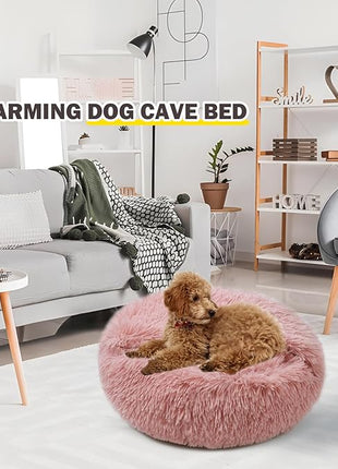 Cat Bed for Indoor Cats, Calming Cozy Cave with Self-Warming Plush, Entire Bed Machine Washable & Anti-Slip Base, Breathable Pet Bed for Small Cats&Dogs All Seasons (Leather Pink, 20 * 20inch)