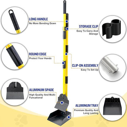 Dog Pooper Scooper,Tray and Spade Set Poop Scooper for Dogs, Adjustable Long Handle Metal Pooper Scooper with Bin for Pet Waste Removal, No Bending Clean Up for Medium and Large Dogs