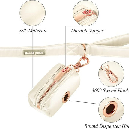 Lionet Paws Cute Dog Poop Bag Holder with Bags for Leash, Silk Dispenser, Matching Collar