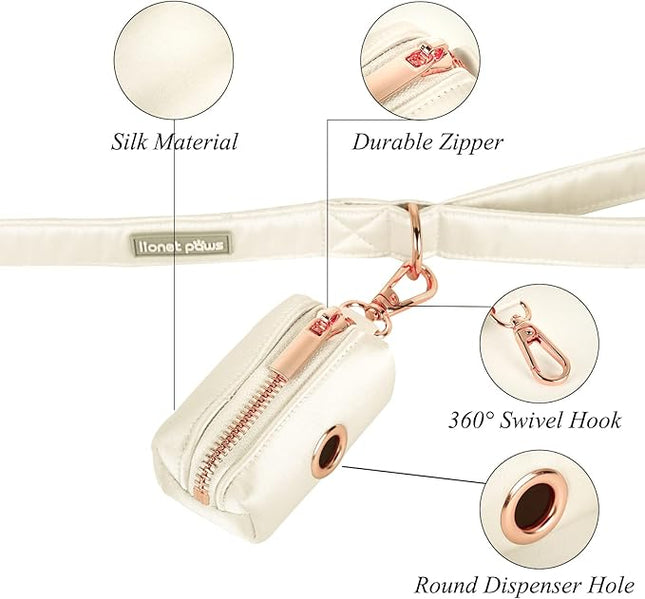 Lionet Paws Cute Dog Poop Bag Holder with Bags for Leash, Silk Dispenser, Matching Collar