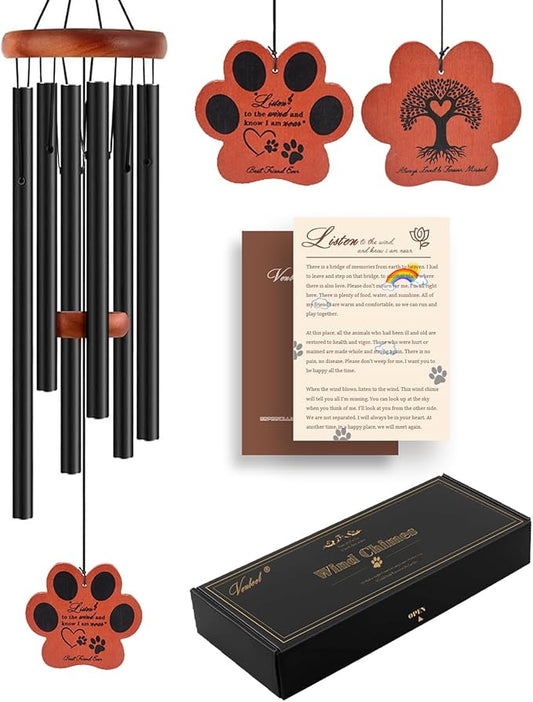 Pet Memorial Wind Chime, 28" Dog Memorial Gifts for Loss of Dog, Black Paw Pendant Pet Loss Gift, Dog Sympathy Bereavement Remembrance Gift
