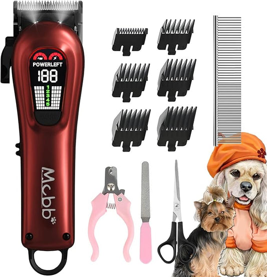 MCBB Dog Clippers- Low Noise Dog Grooming Kits 5-Mode Heavy-Duty Dog Clippers for Grooming with LED Display,Rechargeable Dog Grooming Kits, Auxiliary Light,Cordless Pet Grooming Tool
