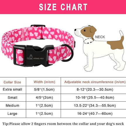 ARING PET Valentine's Day Dog Collar-Cotton Pink Heart Dog Collars, Adjustable Valentine Heart Pet Collars Puppy Collar with Quick Release Buckle for Girl&Boy Dogs